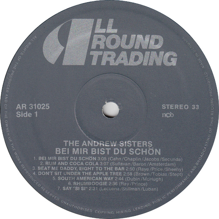 The Andrews Sisters  Rum And Coca Cola 1 : LP A